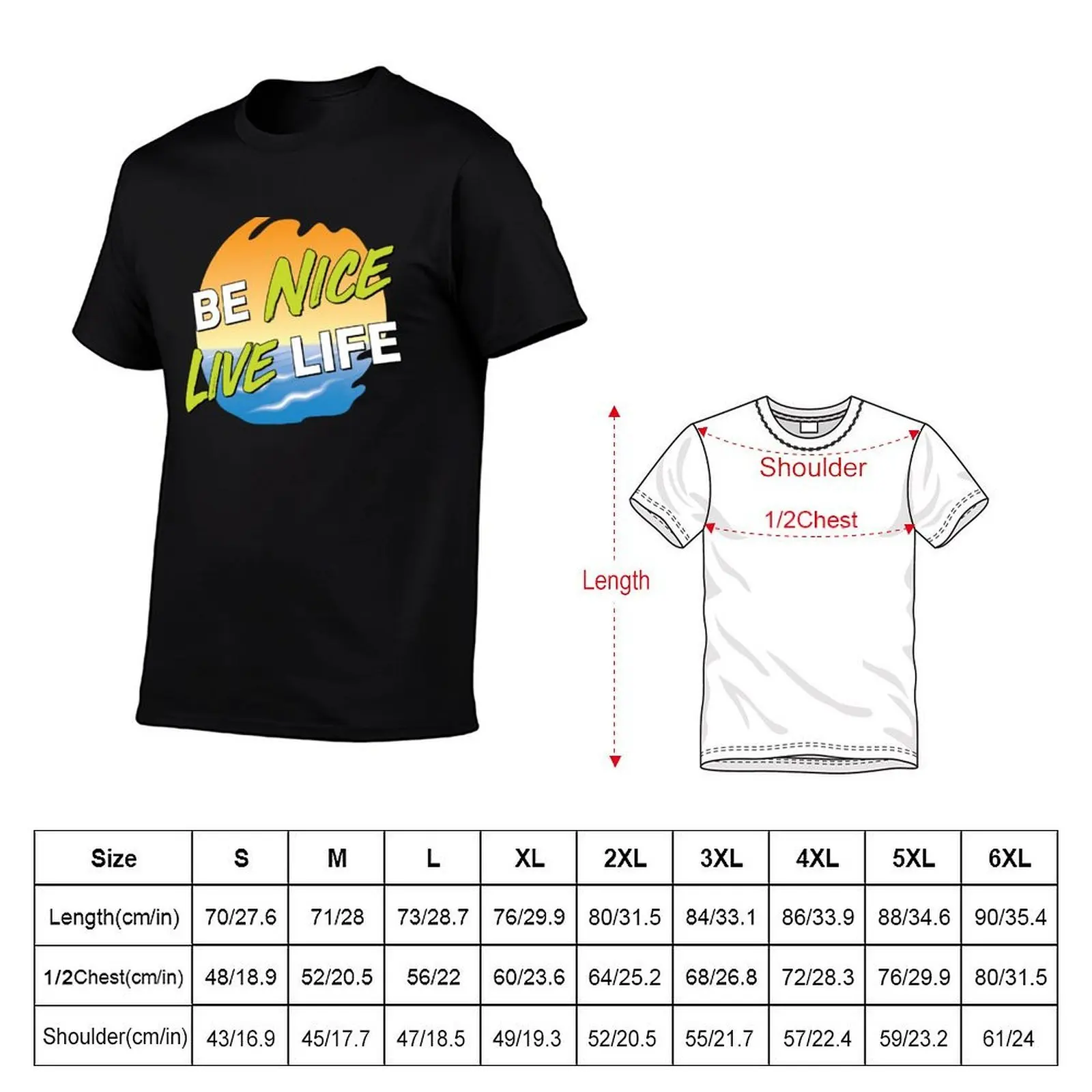 Be Nice Live Life Original Logo T-Shirt, Summer Casual Cotton Tee, Oversized Streetwear Tops, Vintage Graphic Print, 100% Cotton