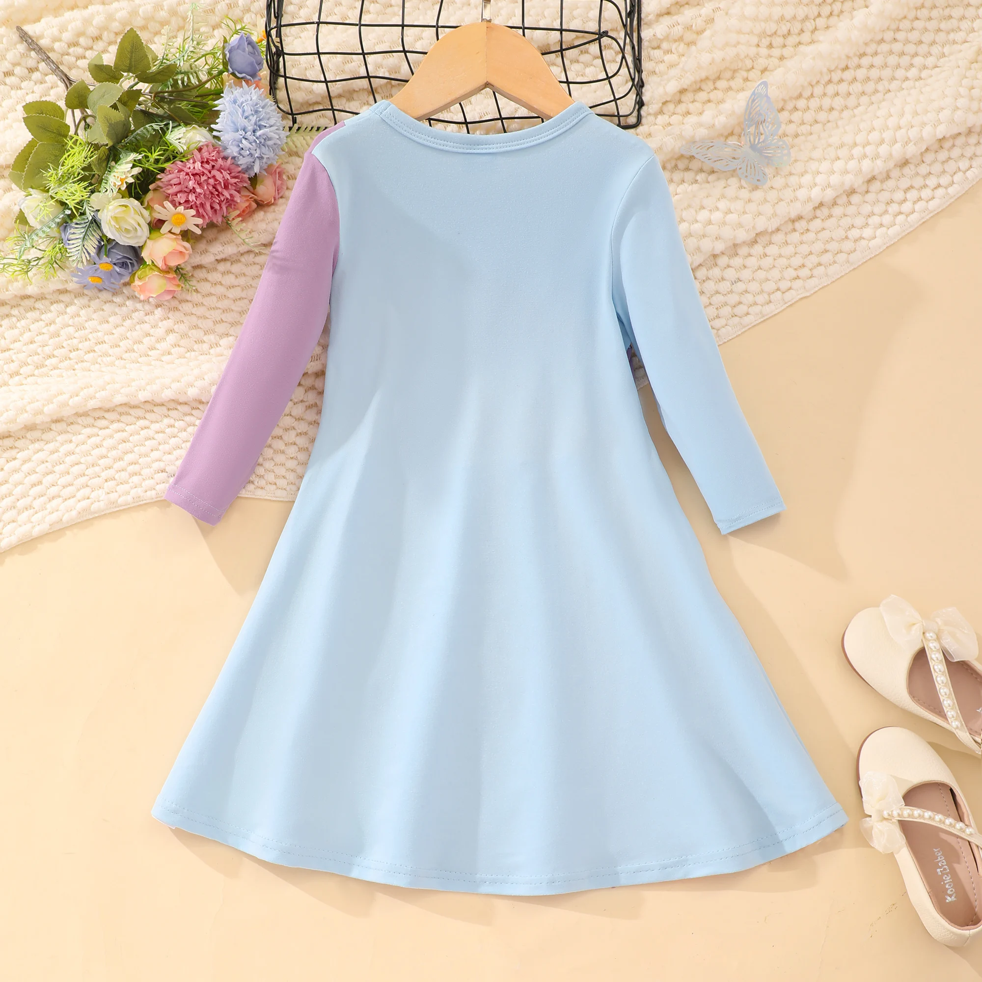 2023 Dress Children\'s Girl Dress Contrast Color Round Neck Long Sleeve Party Princess Dress 3 4 5 6 7 8 Years Flower Girls Dress