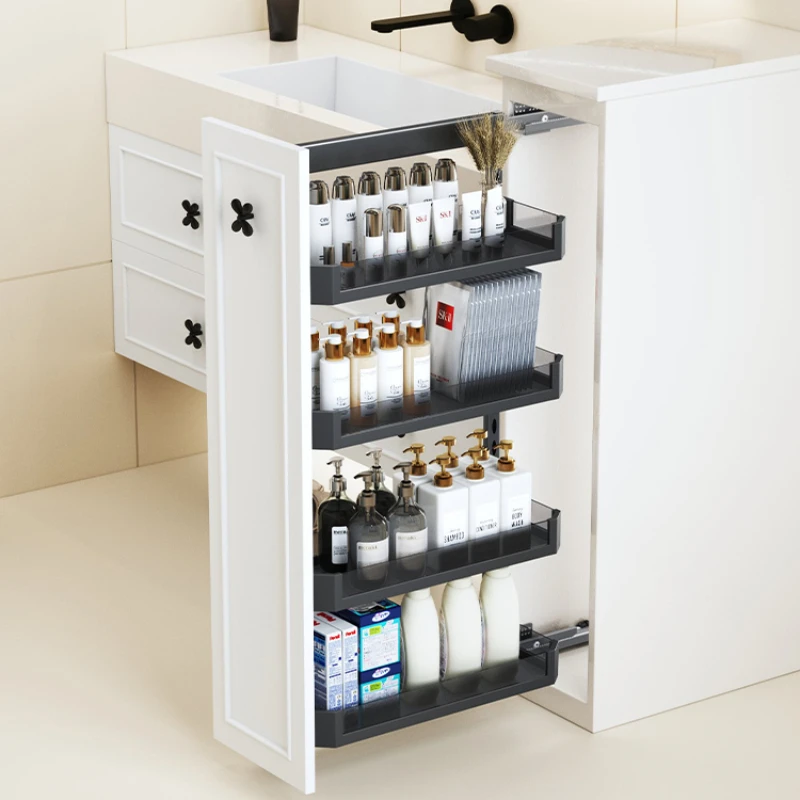 Half-wall pull-out basket in bathroom Side-mounted drawer-type dry-wet separation side cabinet storage rack Very narrow