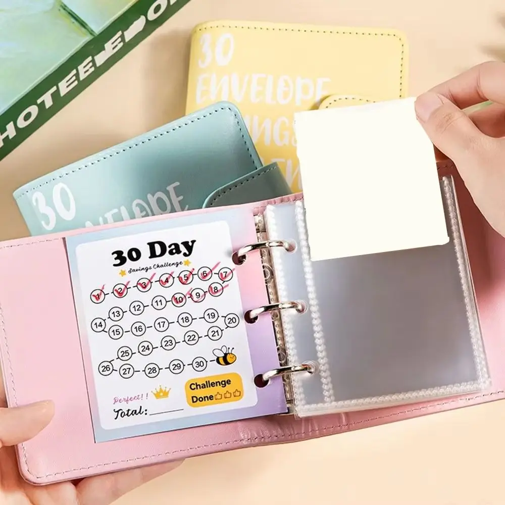 PU Leather Money Saving Challenge Book Loose-Leaf Waterproof 30 Envelope Challenge Binder Save Money Multi Pockets