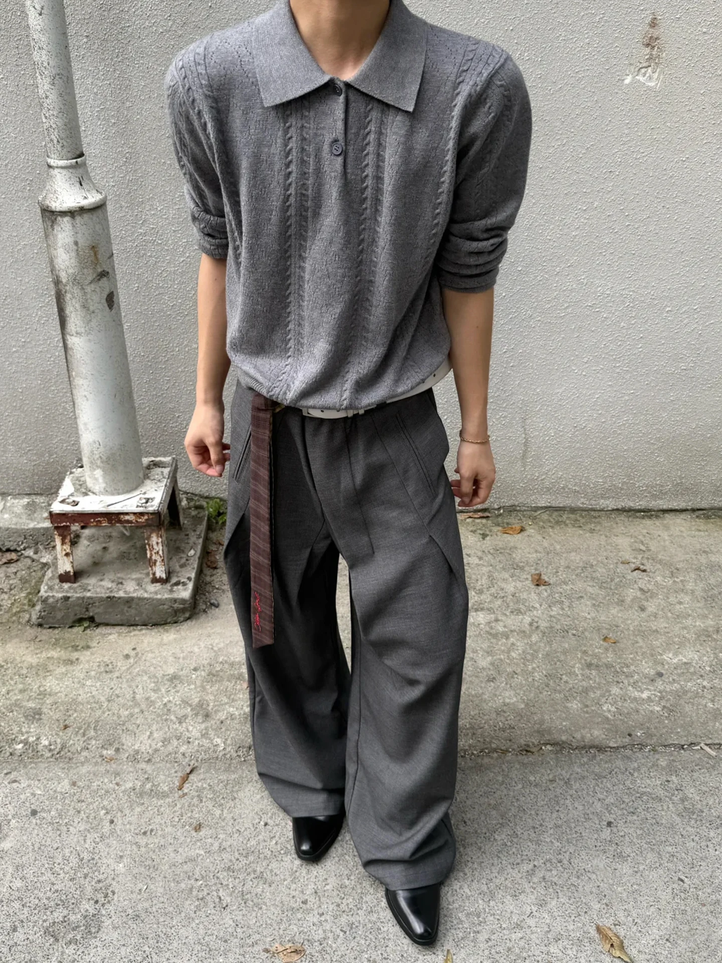 

Loose Fit Ne Knitted Top Long Sve T-irt Men's CleanFit Wheat Ear Pattern Embroidery Breathable Comfortable Casual...