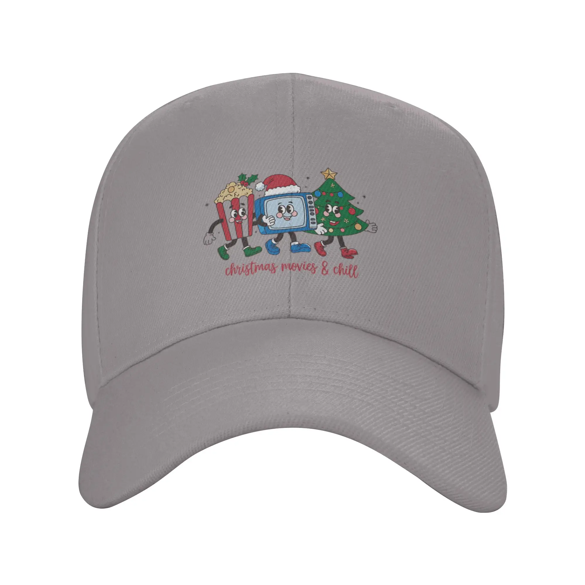 Christmas Movies and Chill Popcorn  TV and Christmas tree Trendy Baseball Cap Daily Walking Quick Dry Headwear