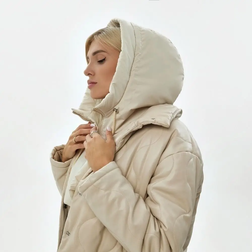 Winter Ultralight Down Hooded Hats Drawstring Zippper Coat Short Tank Top Removable Neck Cover Turtleneck Fake Collar Women's