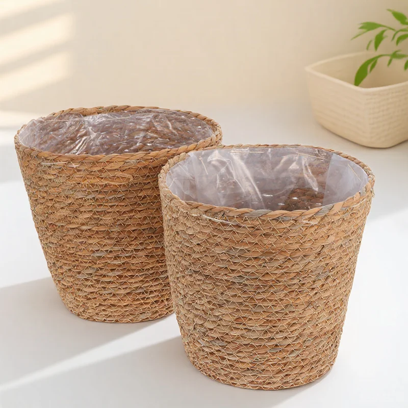 

2Pcs Seagrass Plant Pot Covers Natural Woven Basket for Indoor Outdoor Plants Storage Sundry Organizer Patio Bedroom Living Room