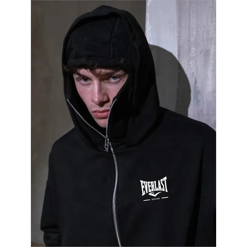 Double-hat Fleece Balaclava Sweatshirt with Zipper, Warm, Autumn and Winter Style, Men's Clothing, Face Mask, Unisex