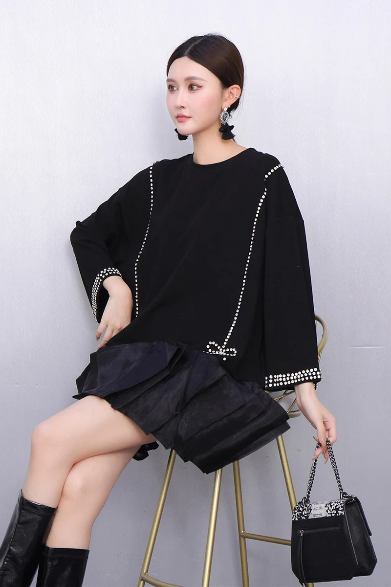 2025 autunno nuove donne eleganti allentate O collo T-shirt abiti corti abito femminile a maniche lunghe all'ingrosso J2032