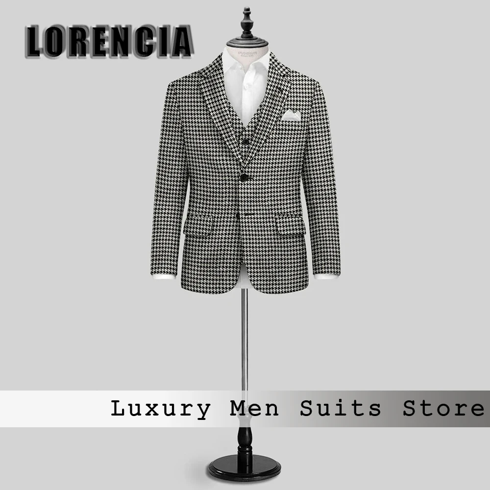 Unique Houndstooth Suits for Men 3 Pieces Single Breasted Evening Party Tuxedos Set Customized Blazer Pants Vest disfraz hombre