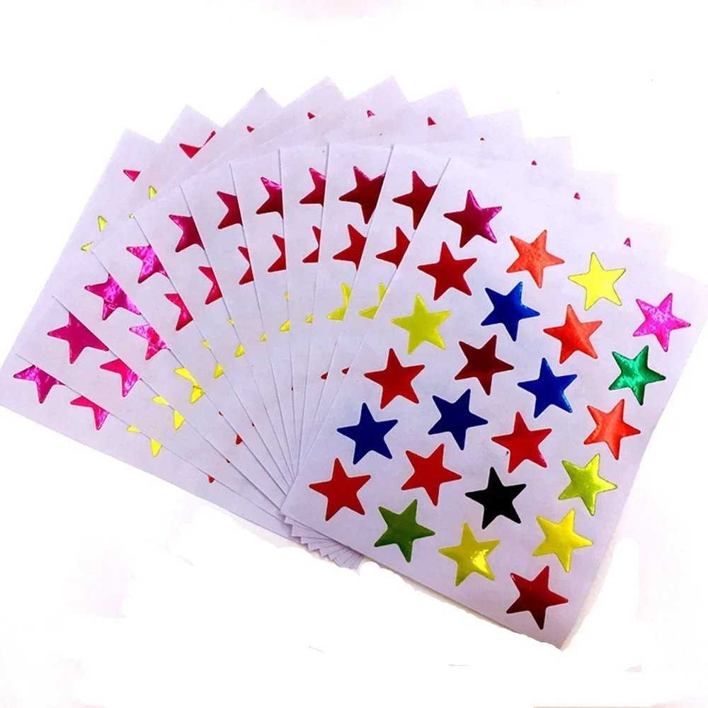 10 Sheets Teacher Reward Stickers Gold Star Self-adhesive Stickers for Children Kids Five-Pointed Star Heart Stationery Stickers