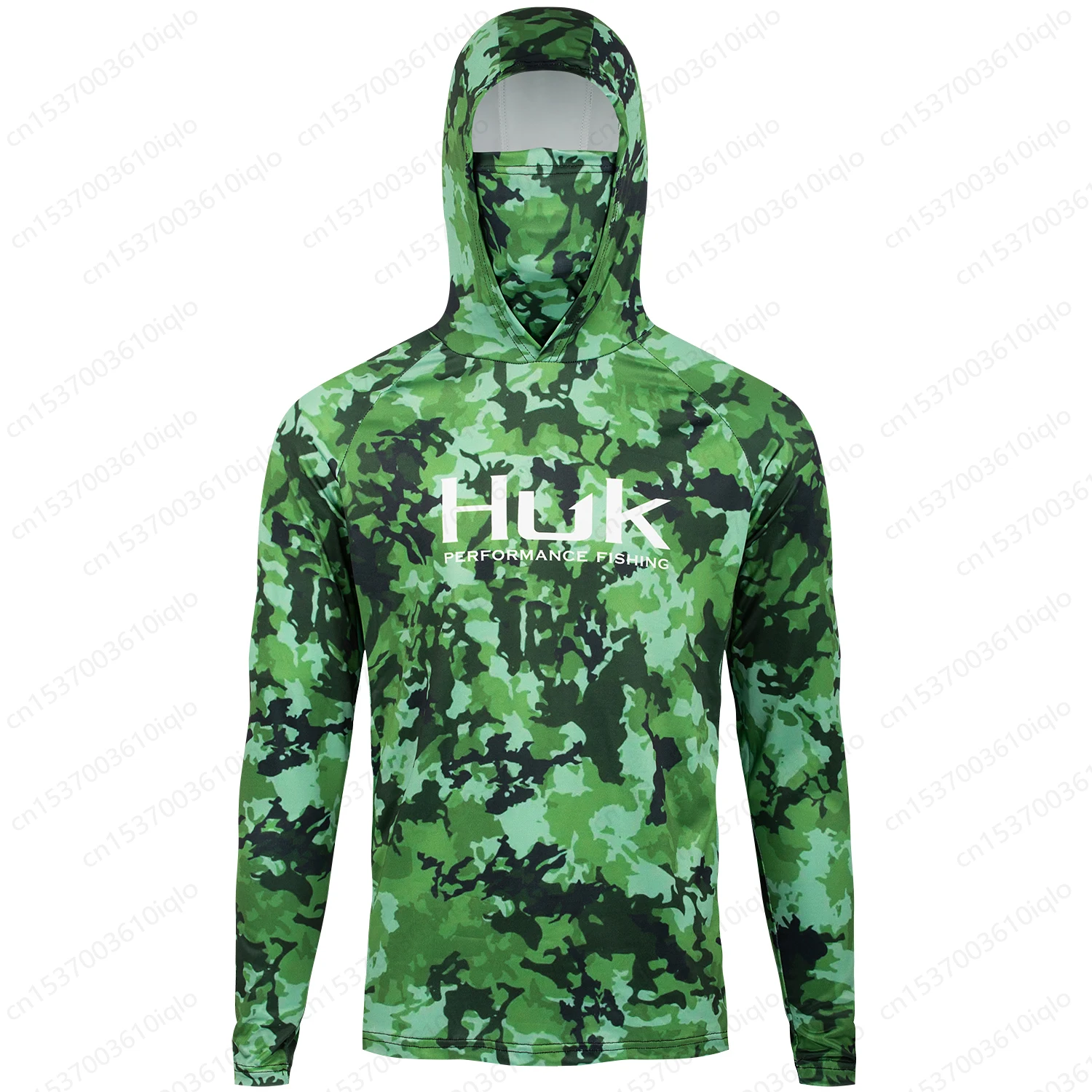 HUK UPF 50+ Long Sleeve Hooded Face Cover Fishing Shirts Quick Dry Sweatshirts Breathable UV Protection Men Fishing Jerseys