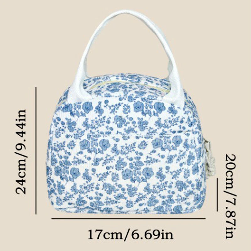 Floral Storage Bag Women's Handheld Multi functional Lunch Bag Large Capacity Portable Travel Zipper Makeup Bag