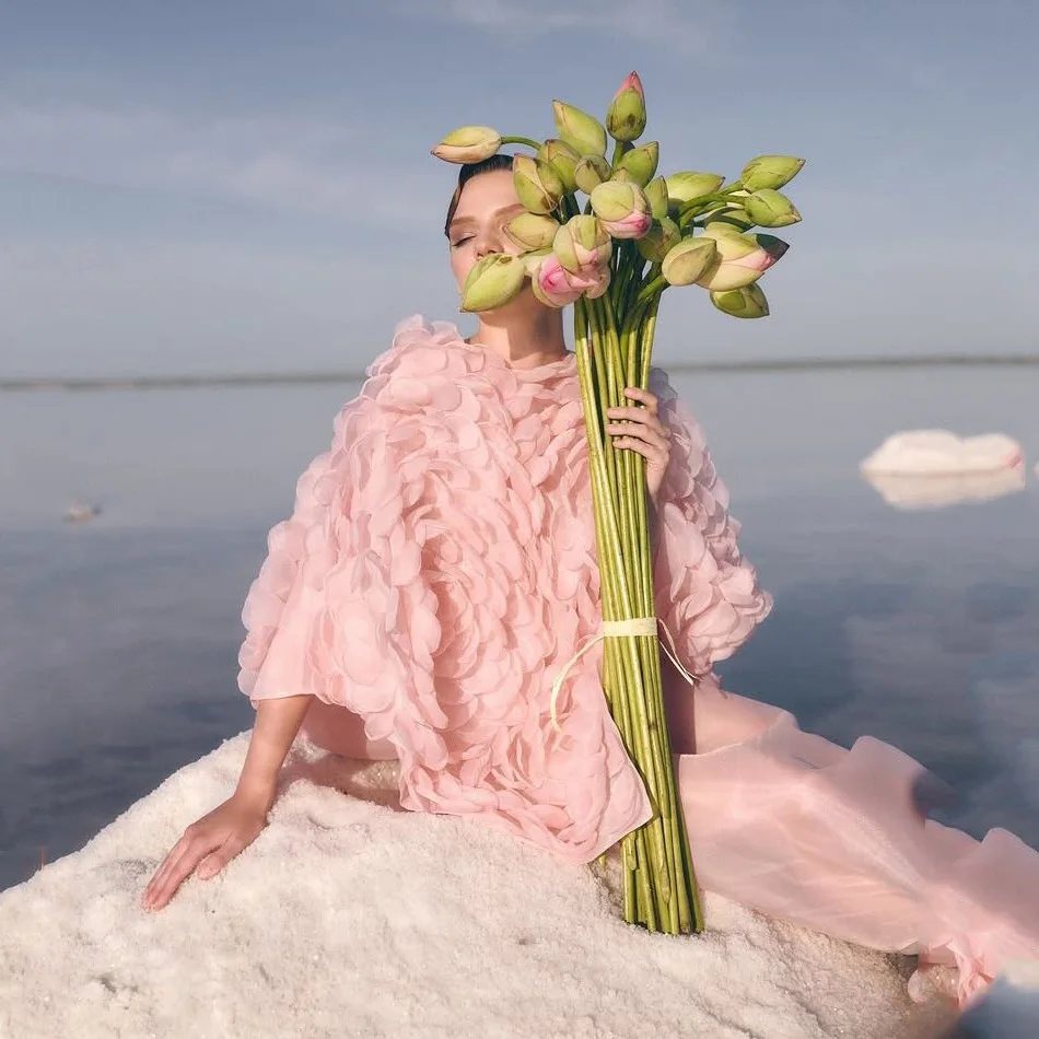 Blusa rosa bonita feminina feita sob encomenda floral 3d flor blusa feminina jaqueta em camadas photoshoot