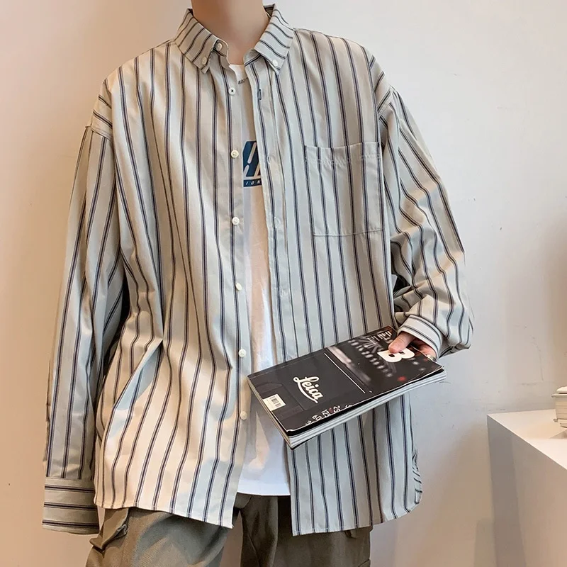 Long-sleeved plaid shirt men's spring Japanese vintage oversized casual trend handsome student all-match shirt cardigan