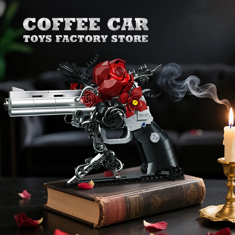 631 قطعة الإبداعية Mecha روز مسدس مسدس اللبنات التقنية زهرة حمراء البتلة بندقية MOC الطوب تجميع لعبة الكبار طفل هدية #5