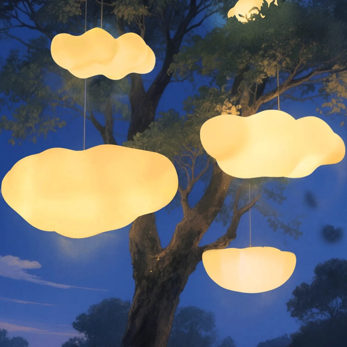 

LED outdoor luminous small cloud chandelier creative personality art white cloud lamp landscape decoration branch hanging line l