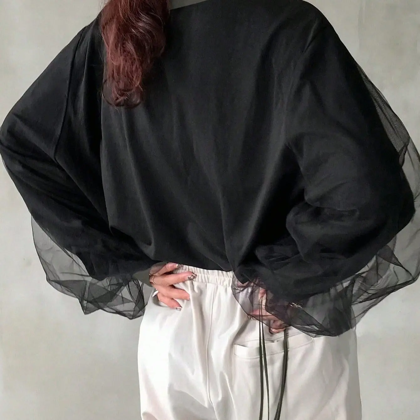 2026 spring loose and sweet splicing long-sleeved bubble sleeve shirt top women's spring design sense niche shirt