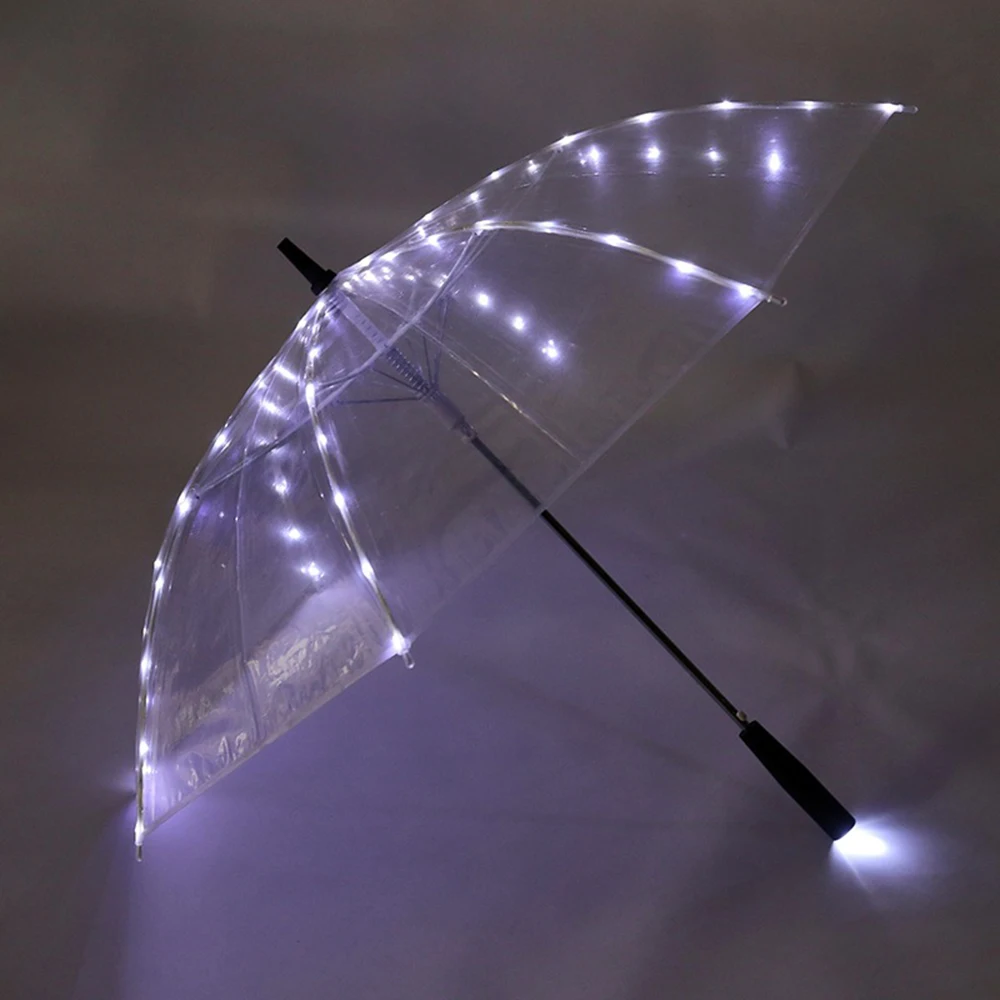 New Creative Personality Transparent Umbrella with LED Luminous Location Shooting Waterproof Rain Gear for Boys and Girls