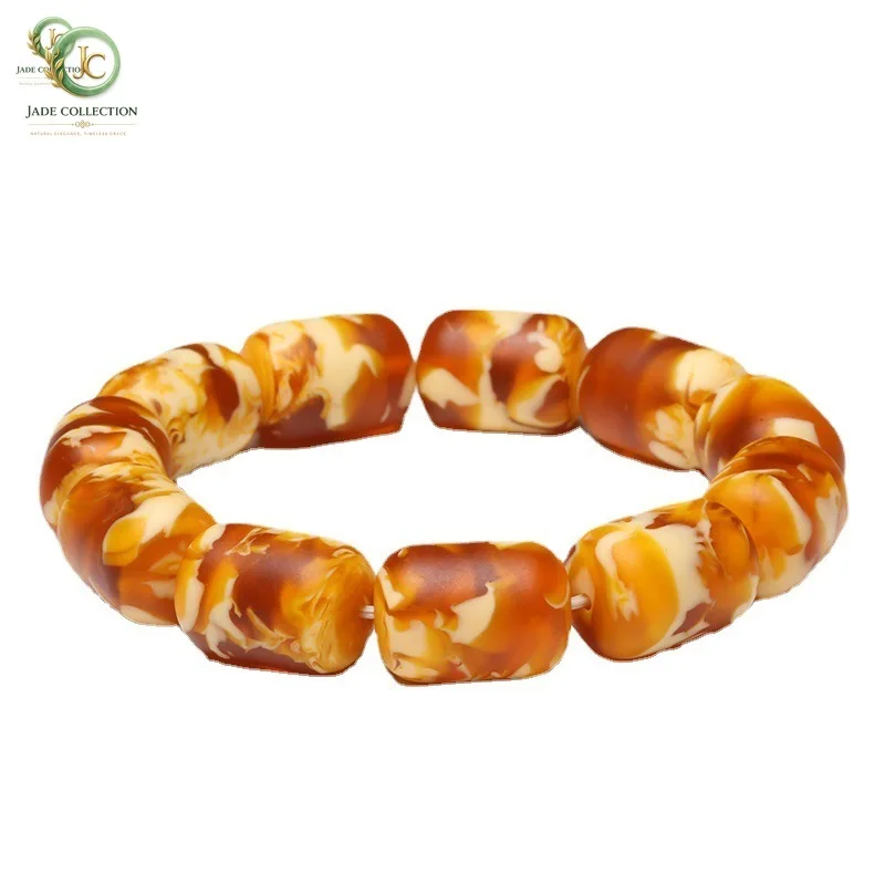 Natural Amber Bracelet Barrel Beads Bangles Men Women Healing Gemstone Fine Jewelry Genuine Old Beeswax Baltic Amber Bracelets