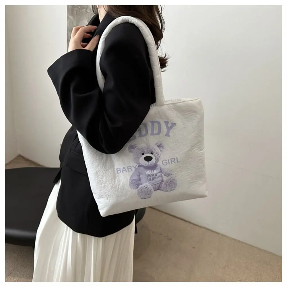Casual Down Cotton Padded Shoulder Bags Lightweight Large Capacity Quilted Totes Cute Cartoon Shopping Bag for Women Girls