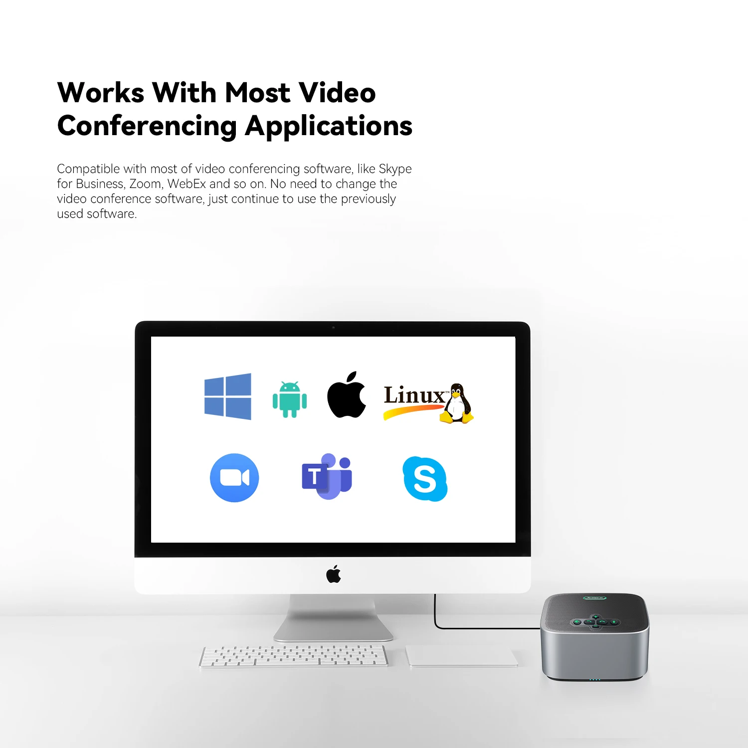 Tenveo M6B Wireless Conference Speakerphone 6M Voice Pickup Radius With 8 Microphones For 15-30 People Online Meeting