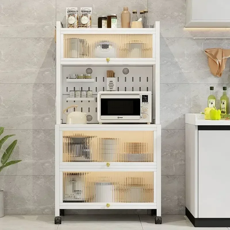 Kitchen Locker Carbon Steel Shelf with Door Household Side Cabinet Microwave Oven Storage Cabinet Cross-border
