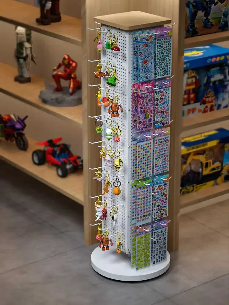 Small shelf, hole board, floor-to-ceiling display rack, stationery store jewelry, keychain sticker, movable rotating shelf.