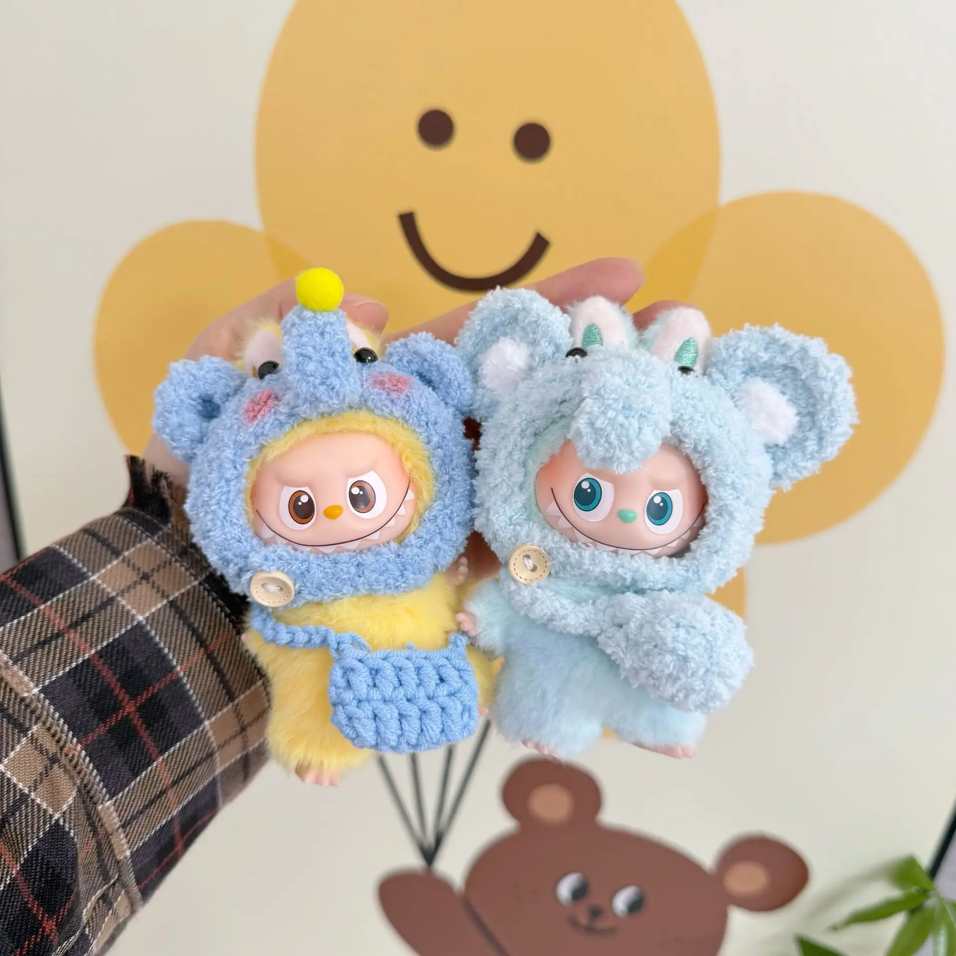 

Doll Clothes For 10cm Labubu Handmade Blue Elephant Hood Bag Set Ultra-Cute Plush Outfit With Hat For 4.0 4th Gen