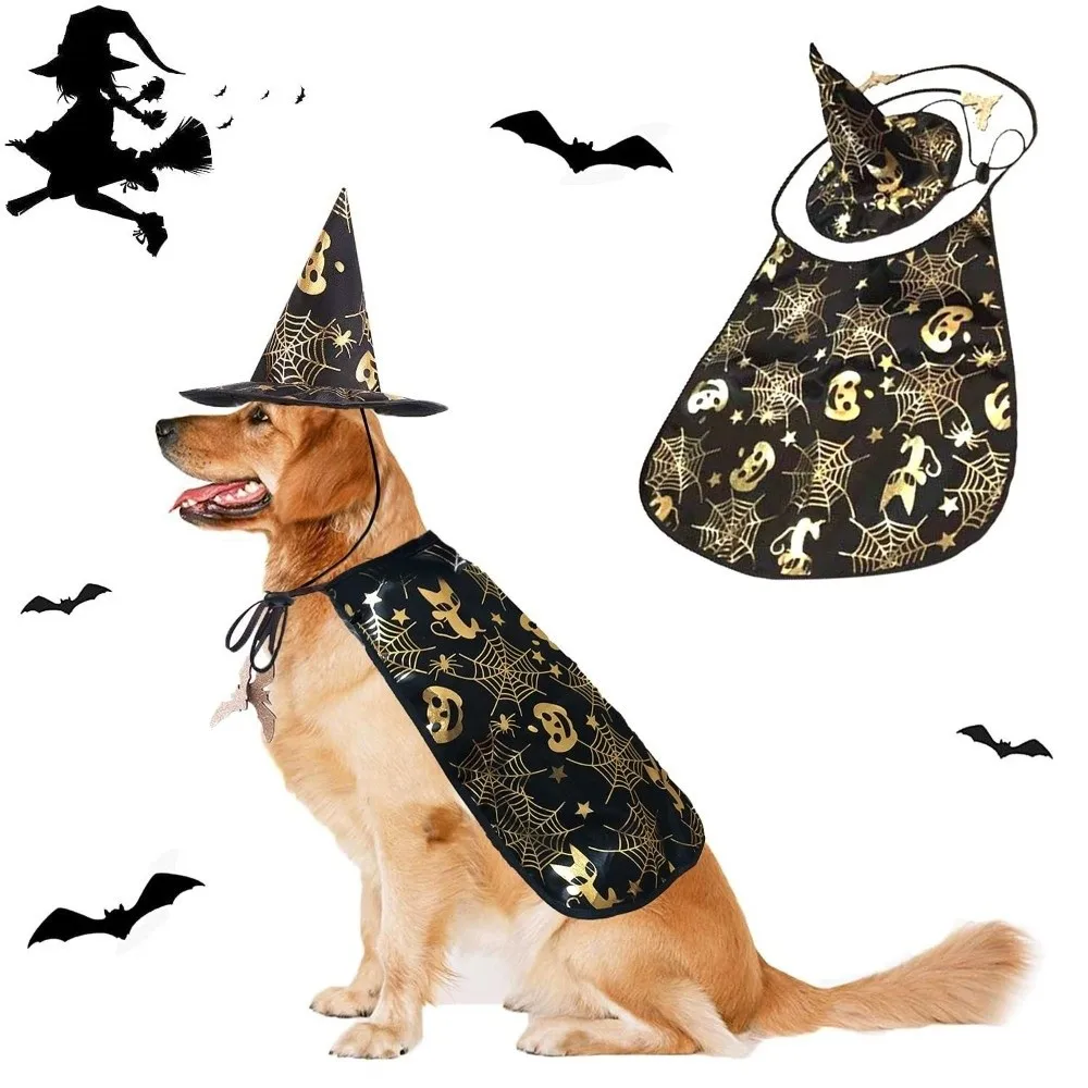 

Funny Pumpkin Pet Halloween Costumes Cape Bat Soft Halloween Dog Cloak Hat Adjustable Black Halloween Pet Apparel Dogs