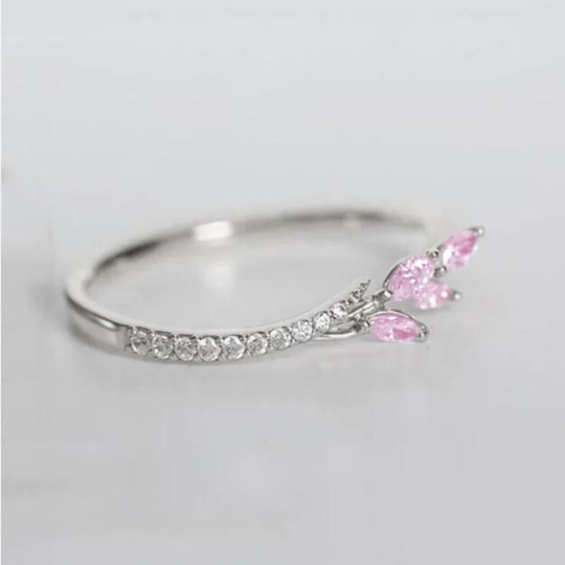 Huitan Frauen Mode Weiß Kubikzircon Niedlichen Blatt Hochzeit Verlobungsring Temperament Süße Weibliche Accessoires Aussage Schmuck – Detail 29
