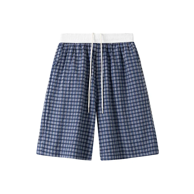 

Blue Plaid Bubble Cloth orts Men Summer Thin Breathable Qui Dry Sports Loose Fit Casual Pants Design Sensation Loose Mid-...