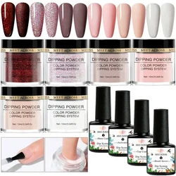 MEET ACROSS Dipping Powder Starter Set Liquid Kit Glitter Powder Dust Natural Dry Witout Cure Dip Powder Nails Kit For Manicure