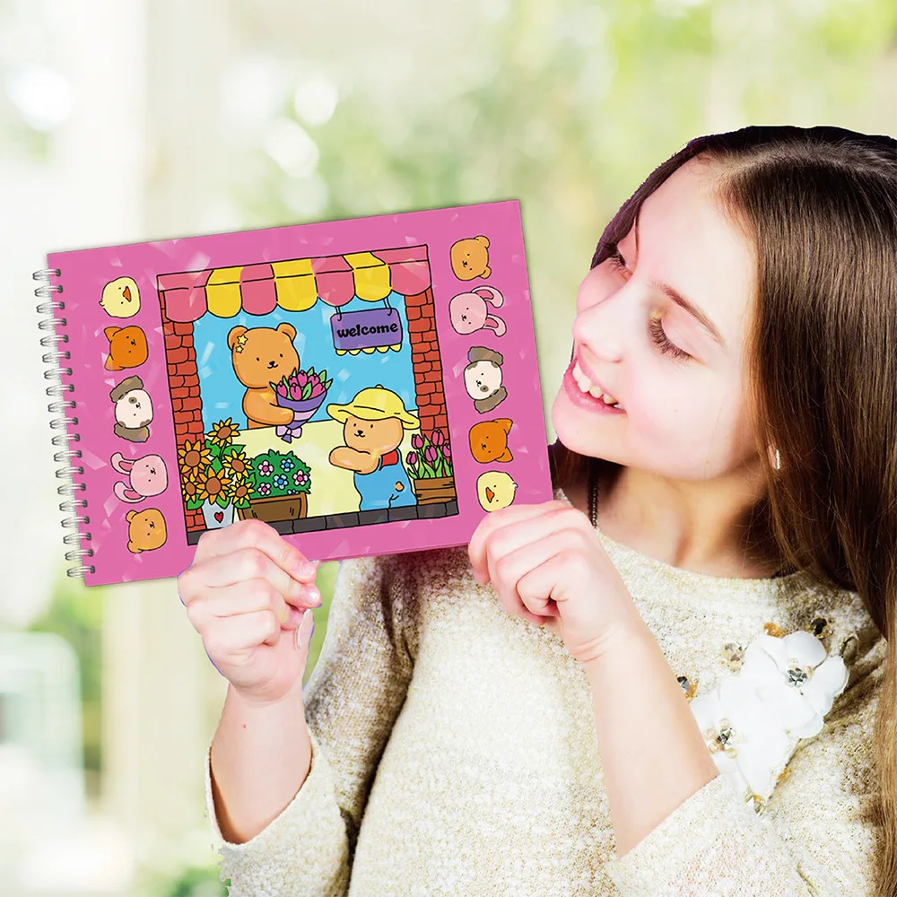 Adorable Bear Coloring Book Set for Kids: 50 Sheets with Stickers, Sparkling Glitter & Spiral Binding, Perfect Creative Gift