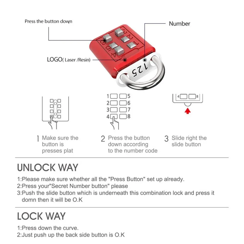 New 6 Digit Anti-theft Button Password Lock Combination Security Padlock Portable Suitcase Travel Luggage Safe Metal Code Lock