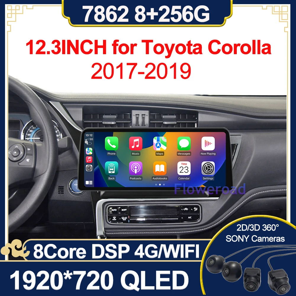 Android 13 256G for Toyota Corolla 11 Auris E180 2017 - 2019 Multimedia Video Player Car Radio GPS Navigation Map Carplay auto