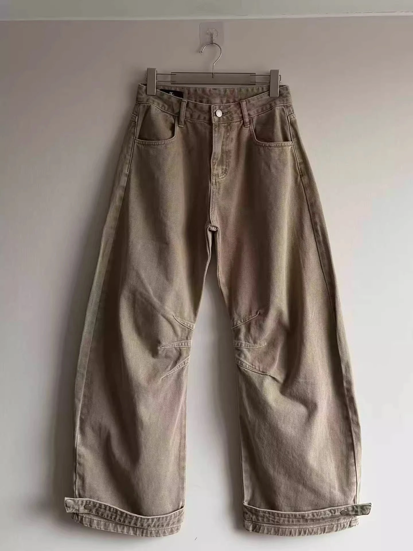 

Retro American Wide Leg Knife Denim Jeans Men's Women's Faded Binding Waist Cleanfit Drapey Pants Straight Leg Jeans