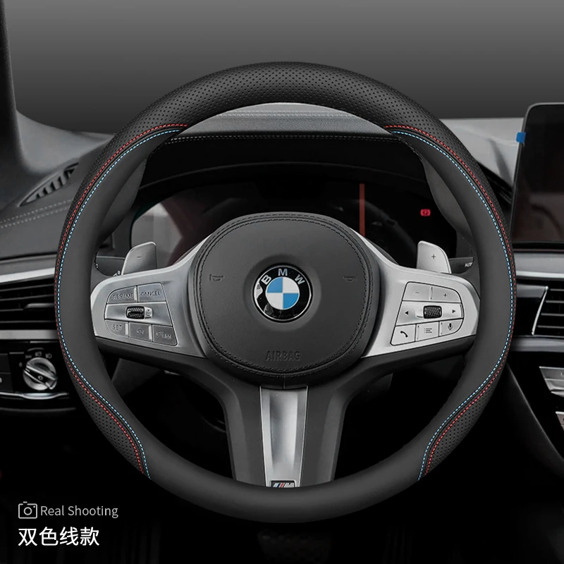 Universal Car Steering Wheel Cover for BMW 5 7 Series 520i 523li 525i 730li 740l Car Accessories Protection Genuine Leather