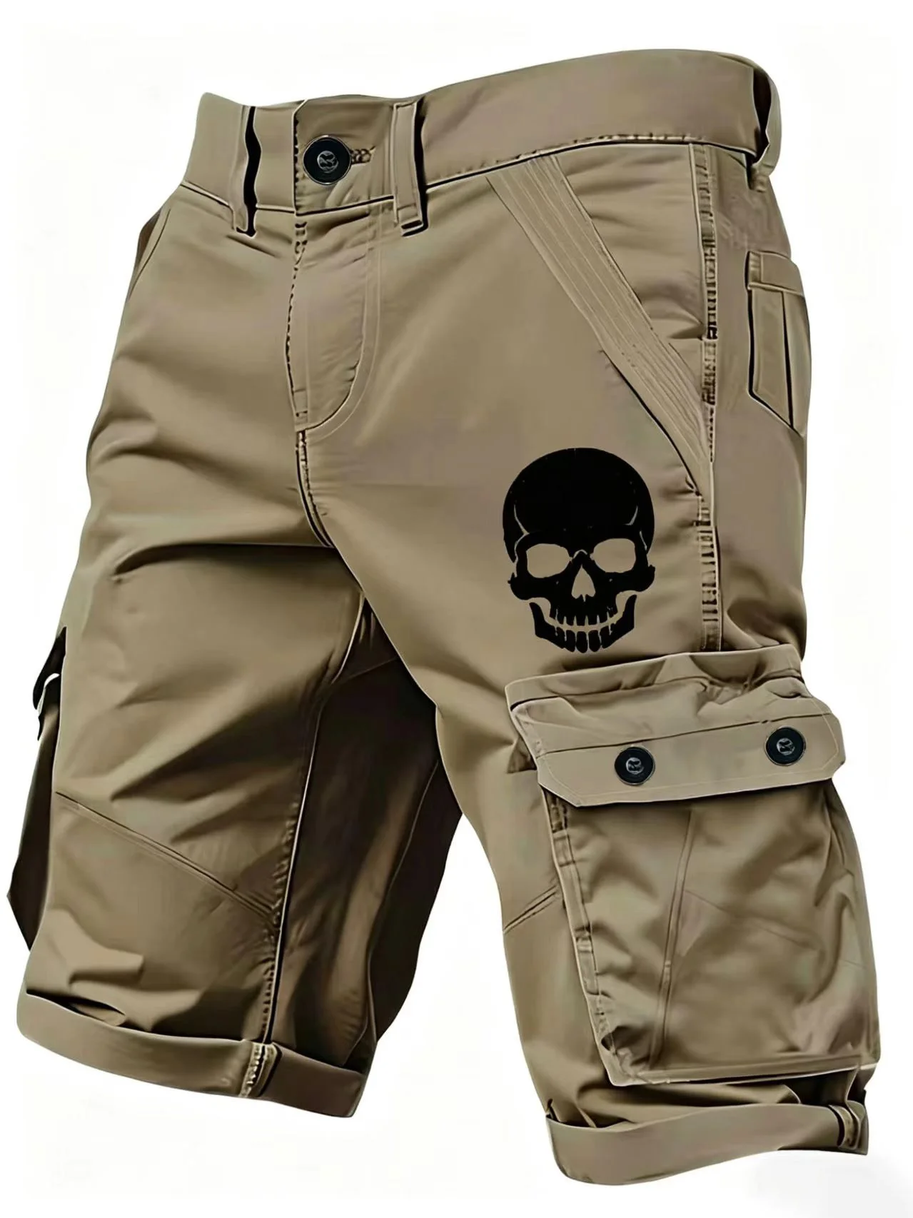 

Men's Cargo Shorts Skull Print Multi-Functional Utility Pockets Non-Stretch Fabric Zipper Closure Outdoor Survival Style