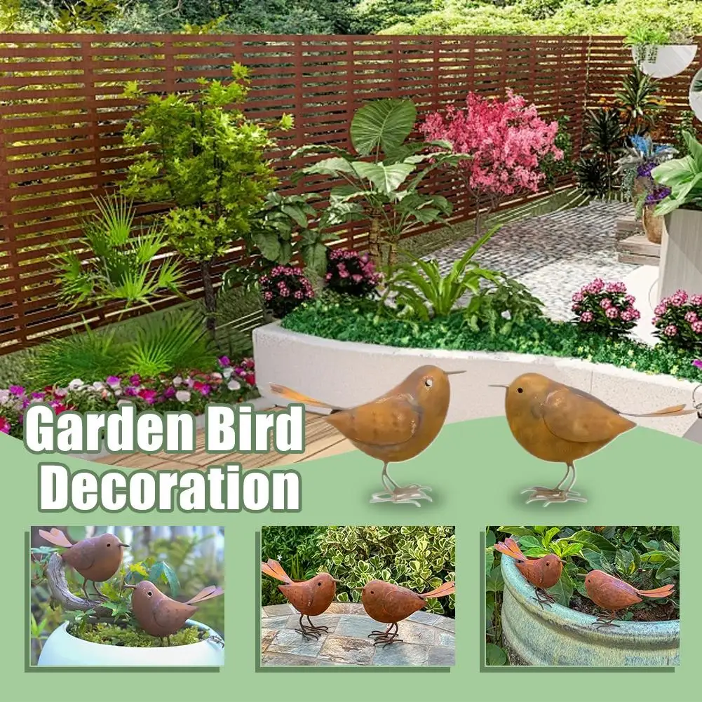 2pcs Retro Metal Bird Courtyard Decoration Iron Art Sculptures Bird Enthusiast Gift Outdoor Garden Simulation Animal Decoration