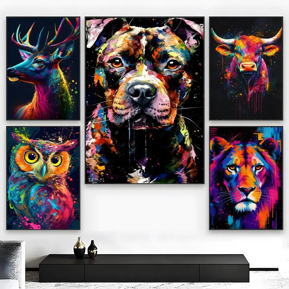 Rainbow Ink Splash Colorful Splash Art Animal Poster  High-definition Art Sticker Self Adhesive Waterproof Home Decoration