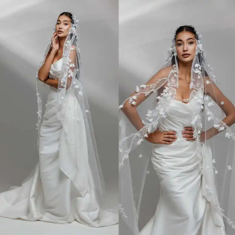 

Elegant Appliques Lace Wedding Veil Simple 3 Meters White Ivory Bridal Veil with Comb Blusher Bride Headpiece Accessories