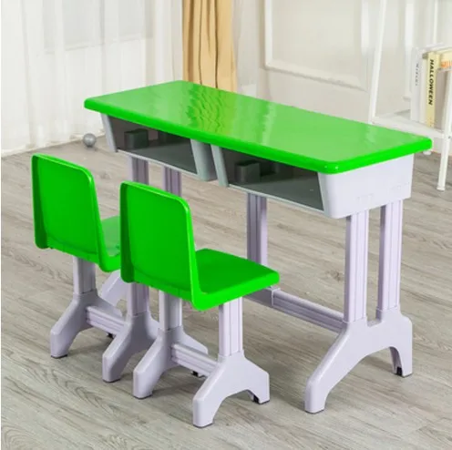 Conjunto de mesa infantil para treinamento de jardim de infância, mesas de estudo de plástico para crianças, mesas escolares e cadeiras duplas de plástico e aço