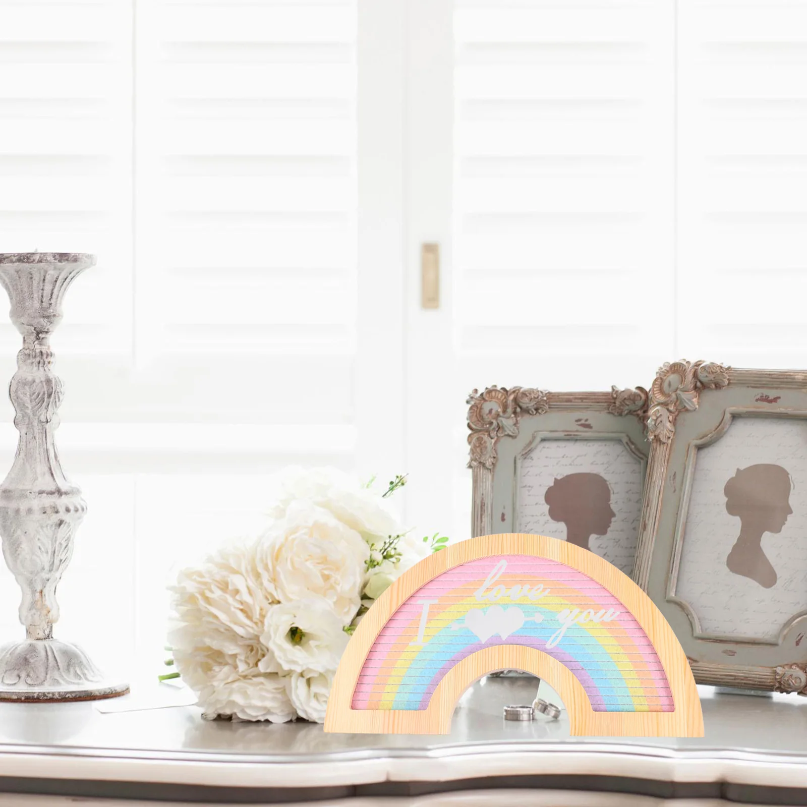

Felt Letter Board Decorative Rainbow Alphabet Message DIY Frame Bulletin Board Small Size Lightweight Easy Use