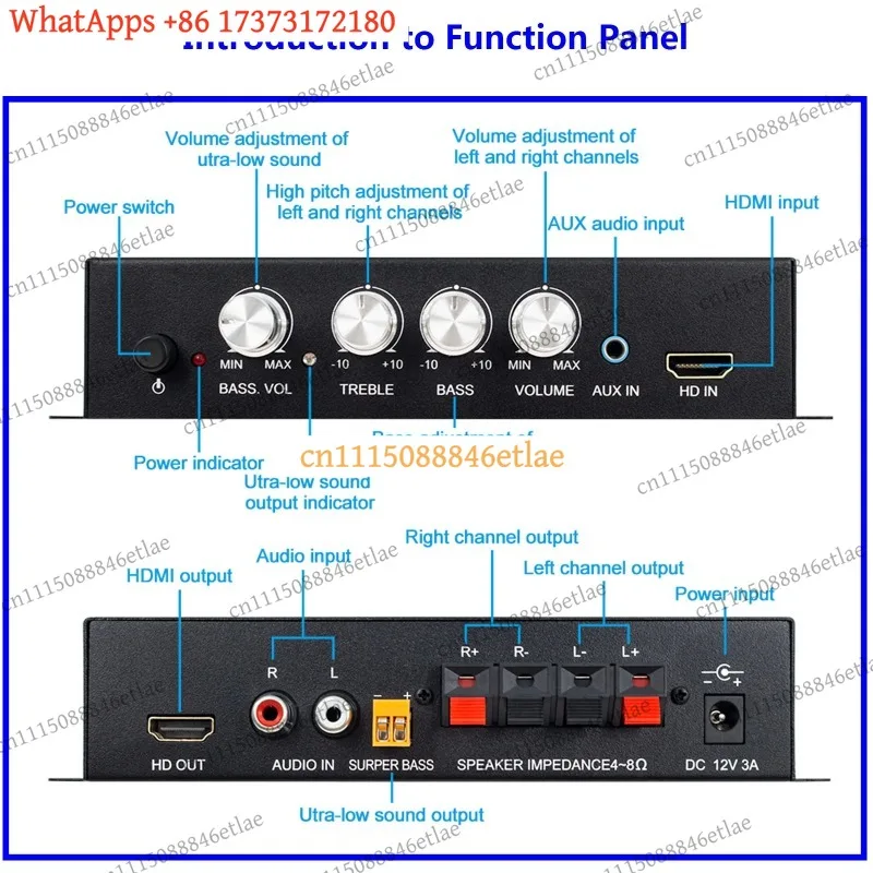 HiFi 2.1 Channel Power Amplifier Stereo Bass Amp RMS 80Wx2+80W Class D Mini Media Player Car Audio Device HDMI In/Out Black