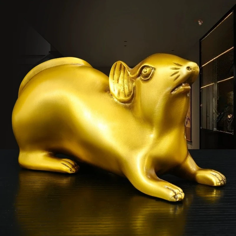Feng Shui Brass Money Statue Rat Figurine Lucky Zodiac Mouse Ornament for Home