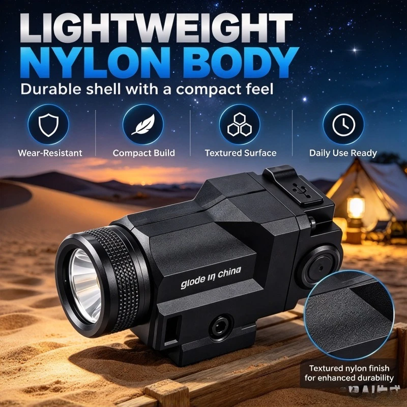 Light Nylon Rail Mount LED Light, Built-in Battery, USB Rechargeable, Fits 20mm Rail, Outdoor Night Toy Accessory