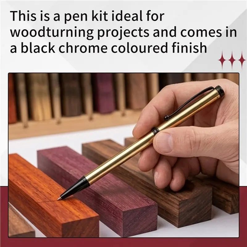 AS60-Woodturning Pen Kit Set X 5, Fancy Slimline Design, Black Chrome Finish, Twist Mechanism Included