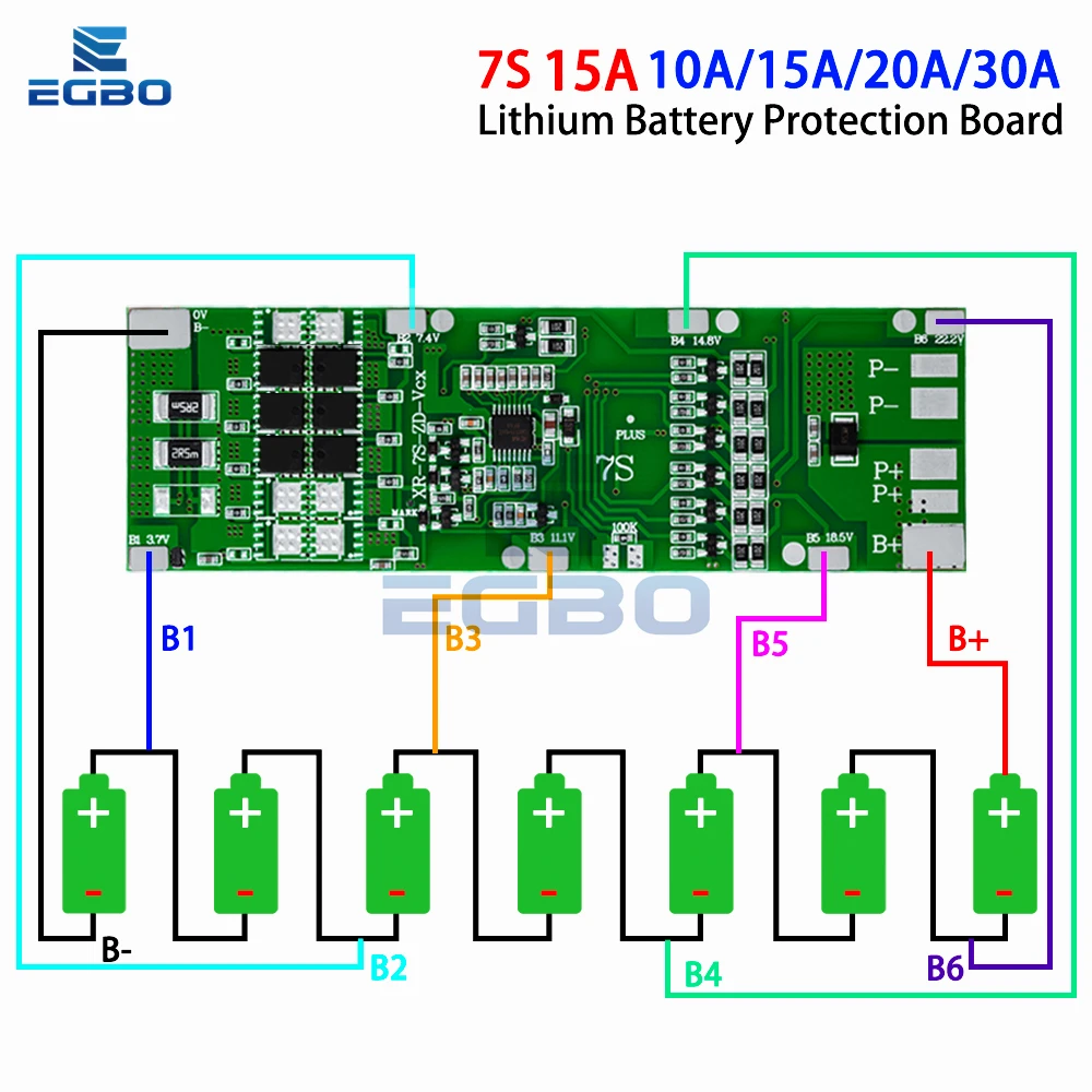 BMS 7S 24V 10A 15A 20A 30A Li-ion 18650 Battery Charge Board With Balance Function Short Circuit / Temperature Protection