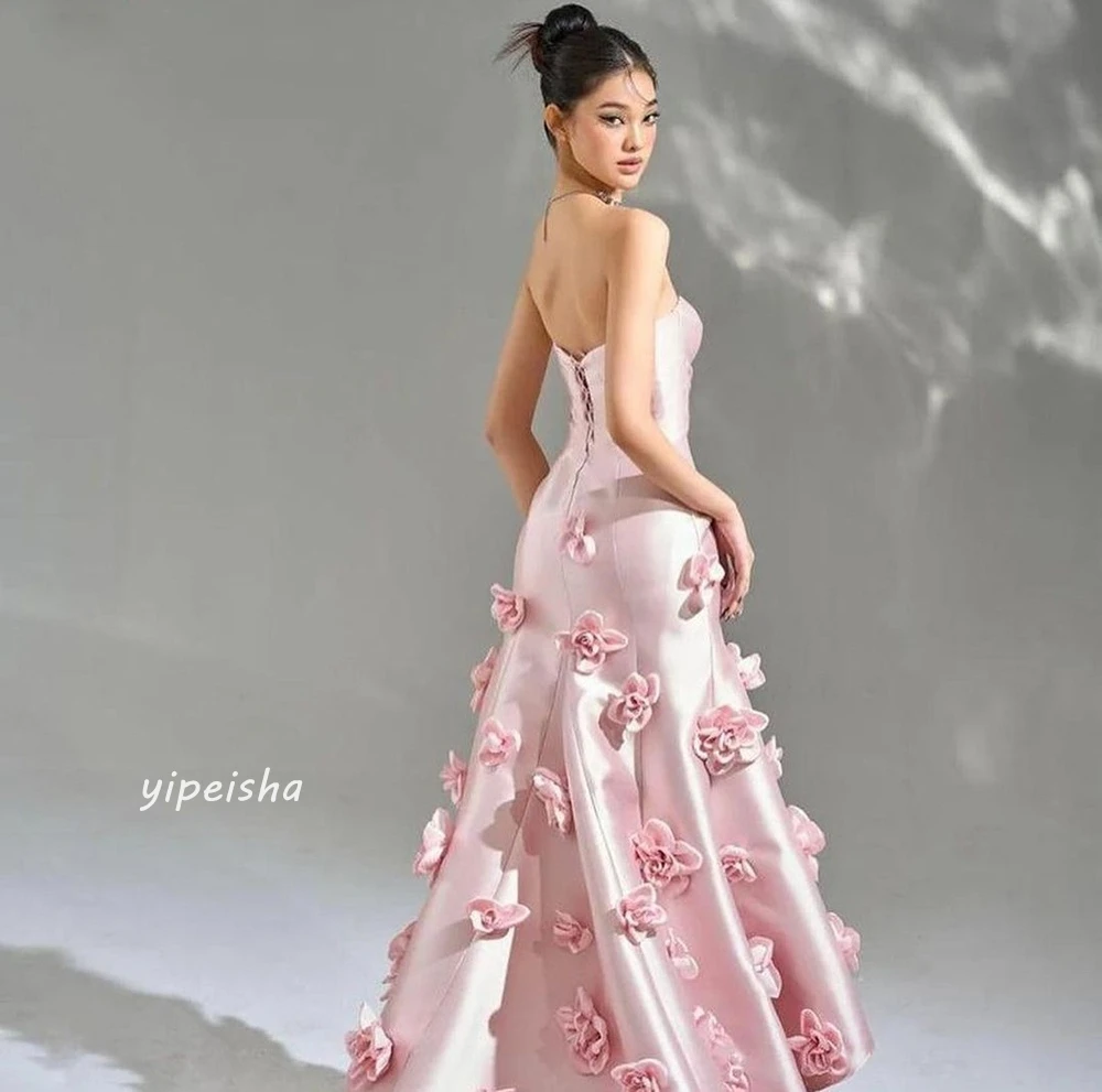 Customized Customized  Evening Satin Flower Ruched Formal  A-line Sweetheart Bespoke Occasion Gown Midi Dresses