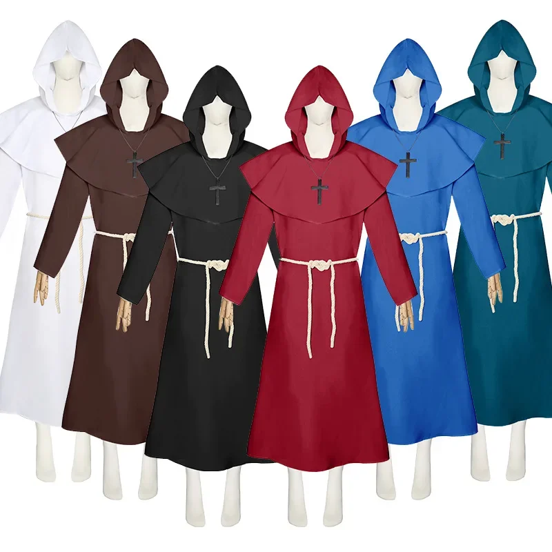 Wizard Cloak Original Church Medieval Renaissance Priest Monk Druid Cosplay Costume Halloween Party Robe Cloak Adult Men