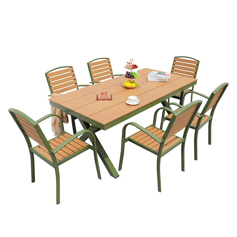 

Aluminum alloy plastic wood tables and chairs, outdoor, modern simplicity, metal garden tables and chairs