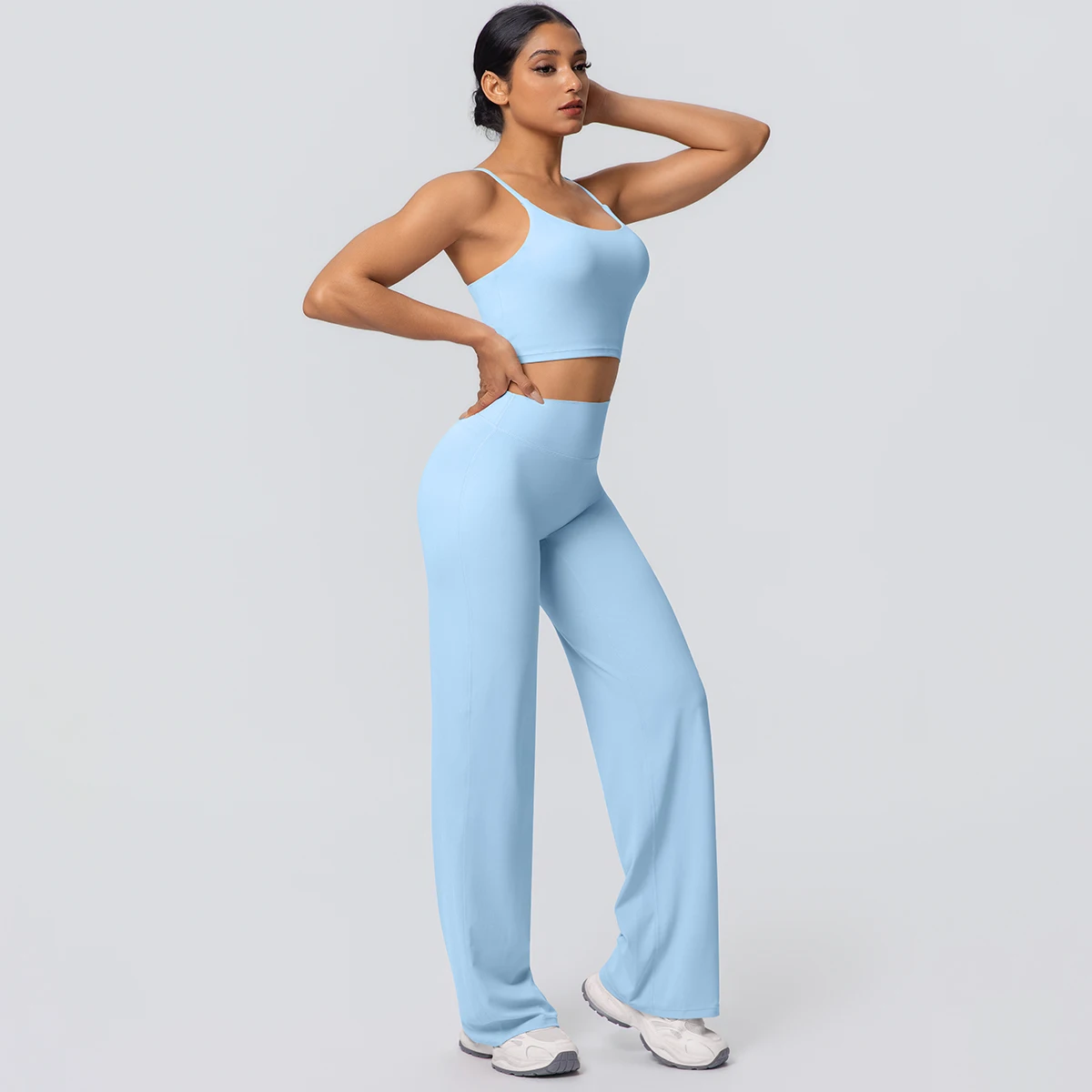 Frauen Schnell Trocknend Gym Sport Fitness Kleidung Yoga Set Backless Sexy Strap Bh mit Brust Pad Hohe Taille Breite Bein Hosen Set – Detail 28